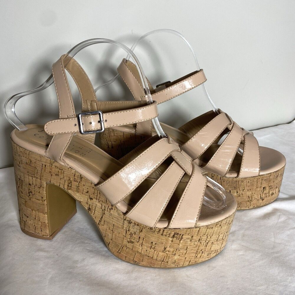 Journee Collection Womens Shoes Sz 8 Ankle Strap Cork Wedge Sandals Tan